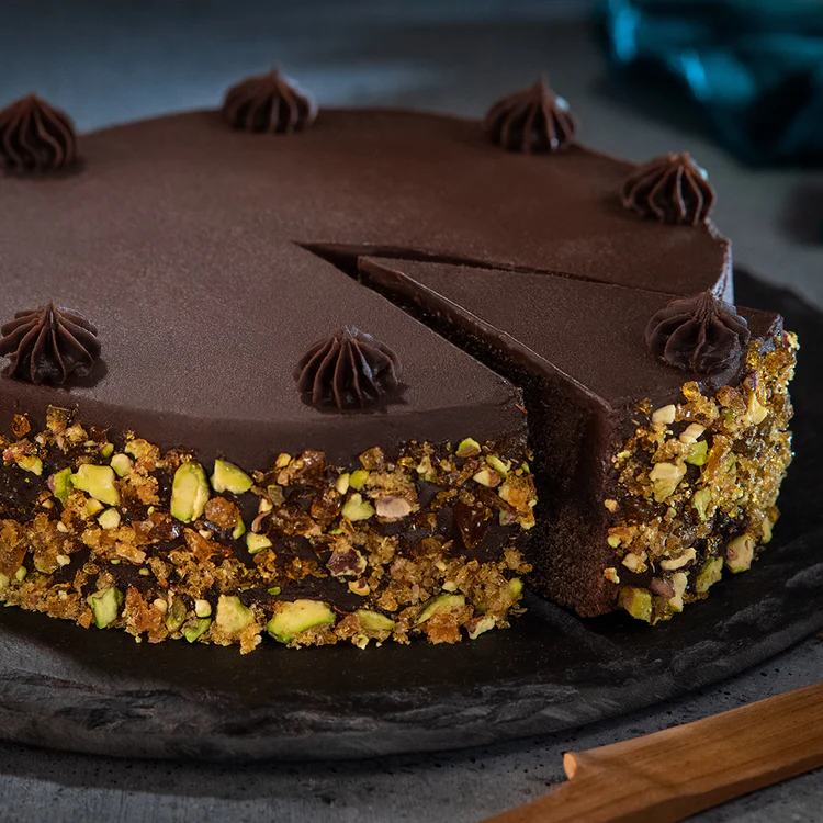 Home double chocolate with caramelised pistachios