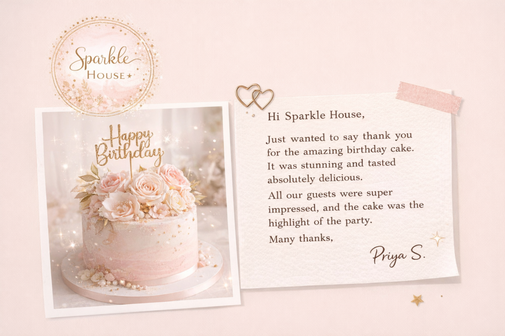 sparkle house birthday cake testimonial